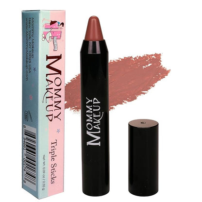 Mommy Makeup Triple Sticks Lipstick, Cream Blush & Teatment All-In-One with Shea & Cocoa Butter - Soft & Creamy Moisturizing Lip Crayon For Lips & Cheeks (Ginger Spice)