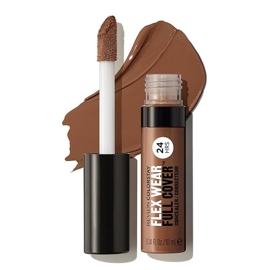 Revlon ColorStay Flex Wear, Full Cover Non-Creasing Concealer, Infused with Hyaluronic Acid & Vitamin E, Flexible Longwear, 077 Cinnamon, 0.34 Fl Oz