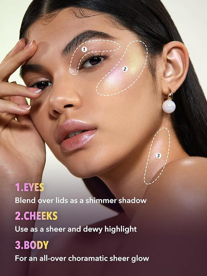 SHEGLAM Chroma-Glow Bloom Liquid Highlighter Color Changing Gel Cream Multichrome Highlighter High-Shine Finish Long Wear Brightening Non-Caking-Flying Comet