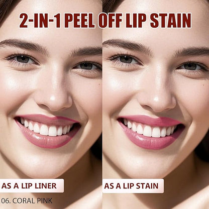 Lip Liner Stain Peel Off with Tweezer, Long Lasting Matte Lip Tattoo, Highly Pigmented Color Lip Makeup, Waterproof, Transfer-proof Lipstain for Women, for All Skin Types CORAL PINK