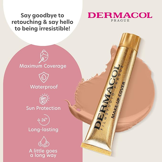 Dermacol - Full Coverage Foundation, Liquid Makeup Matte Foundation with SPF 30, Waterproof Foundation for Oily Skin, Acne, & Under Eye Bags, Long-Lasting Makeup Products, 30g, Shade 225