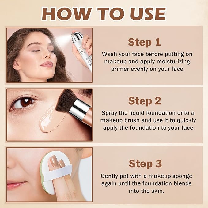 Airbrush Foundation Makeup with Primer,Breathable Blendable Foundation Full Coverage with Anti-aging Ingredients for Smooth Radiant Skin (01 Natural)