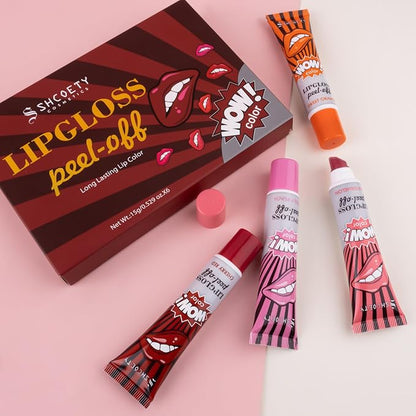 Pinked Lip Stain Peel Off Lip Tint 6 Colors, Mauve lip stain peel off Set, Tattoo Magic Color Lip Gloss Sets, Lip Gloss for Women Colorful Glossy Lipstick Waterproof Long Lasting