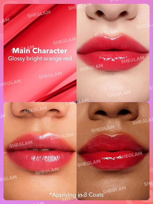 SHEGLAM Mirror Kiss High-Shine Lipstick Silky Jelly Texture Hydrated&Smooth Lip Gloss-Main Character