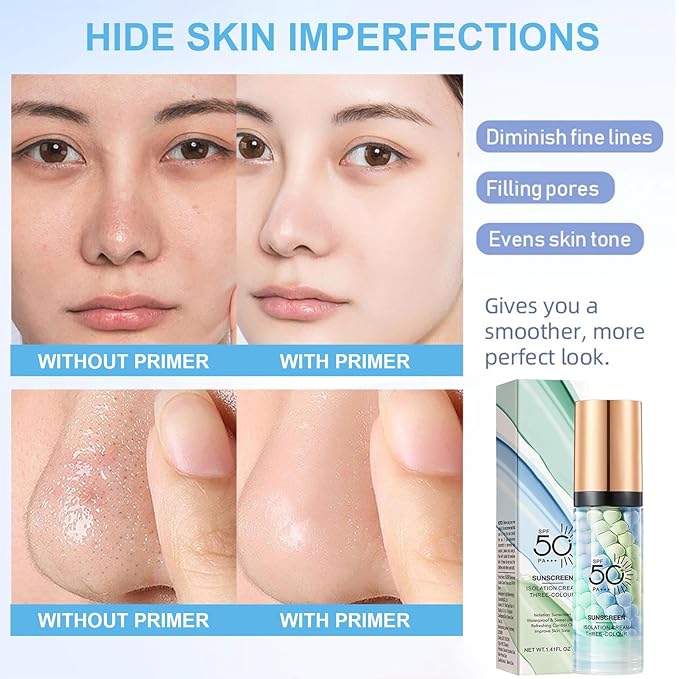 Hydrating Face Primer for Makeup, One Step Color Corrector Isolation Cream, Makeup Primer for Face, Skin Tone Correcting Oil-Control, Long Lasting Foundation (Primer 02+03, 80g)