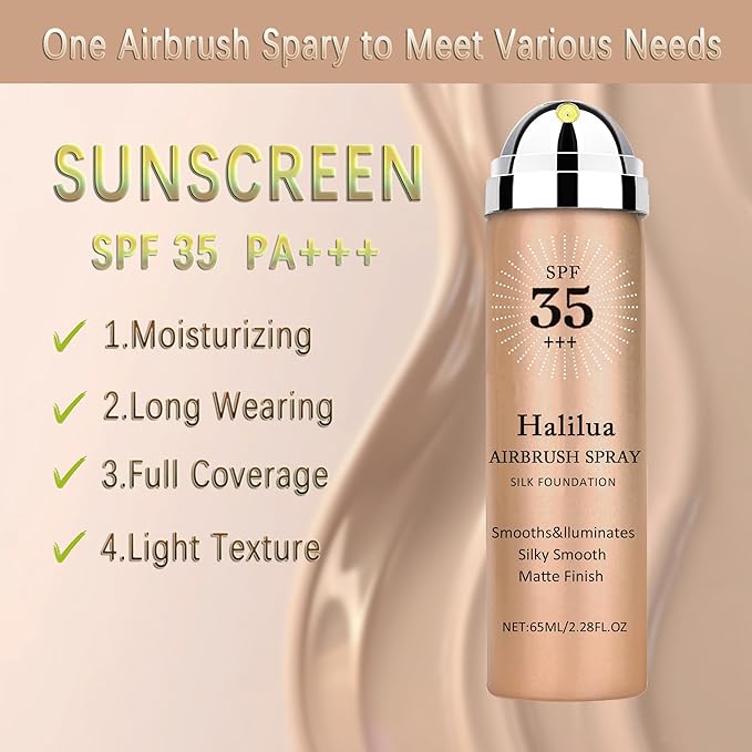 Sunscreen Airbrush Foundation Makeup Spray,SPF 35, Full Coverage Foundation for Mature Skin,Silky Mist Spray Makeup,Long Lasting Waterproof Concealer for Color Correction(#02 Beige)