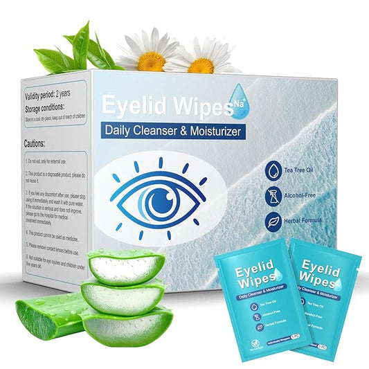 30PCS Eyelid Cleansing Wipes for Itchy & Dry Eyes, Saline Based Eye Wet Wipes with Tea Tree Oil, Daily Eye Wipes for Styes & Blepharitis, Moisture & Soothes Eye Cleansing Wipes For Sensitive Eyes