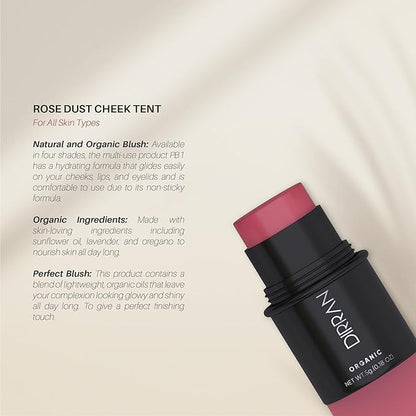 3 in 1 Natural Ingredient 90% Organic Blusher Stick For Lips, Eyes, & Cheeks, Hydration And Natural Beauty Apply directly And Blend With Fingertips, Small Enough to Carry (ROSE DUST)