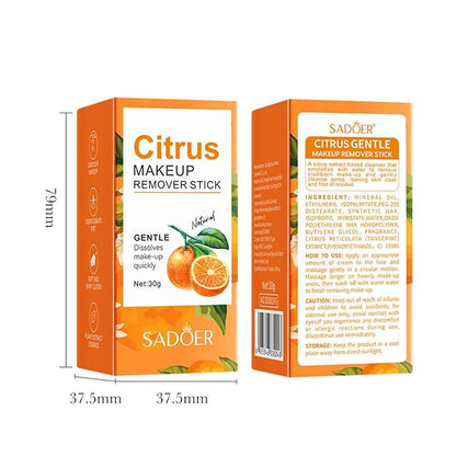 Citrus Makeup Remover Stick, Portable Deep Makeup Remover Cream, Mild Formula, Emulsifies In 1 Second, Quickly Removes Makeup With Zero Residue, Moisturizing And Refreshing