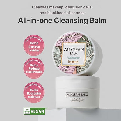 HEIMISH All Clean Balm - Cleansing Balm, Waterproof Makeup Remover, Face Cleanser, Oil Based Cleanser, Korean Skincare with Natural Aroma Oil, Vegan, For All Skin Types, 4.0fl.oz/120ml