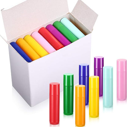 64 Pieces Lip Balm Tubes 5 ml Empty Lip Gloss Balm Containers Refillable Rotatable Plastic Lipstick Tubes DIY Lip Gloss Balm Tube Holder for DIY Cosmetic, 8 Colors