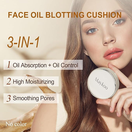 Face Oil Blotting Cushion Instead Of Oil Blotting Paper Sheets for Oily Skin, Oil Absorbing Liquid Cushion, Moisturizing & Smoothing Pores With Natural Tea Tree, Instant Oil control for Make Up