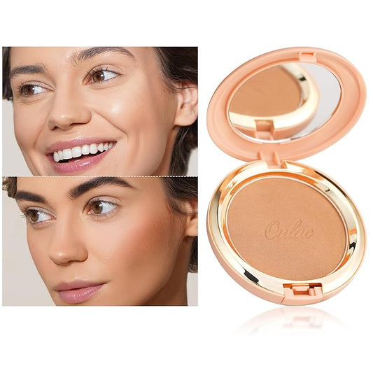 Oulac Shimmer Bronzer Powder Face Makeup with Mirror - Natural SunKissed Bronzer Look, Highly Pigmented,Long Lasting Glow, Easy to Blend, Vegan & Cruelty-Free