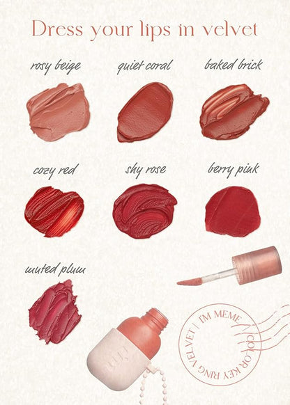 I'M MEME Lip Stain - Color Key Ring Velvet Tint - Gift, Highly-pigmented, Long Lasting, Travel-Friendly, Velvet Finish, 03 Baked Brick, 2.8 g