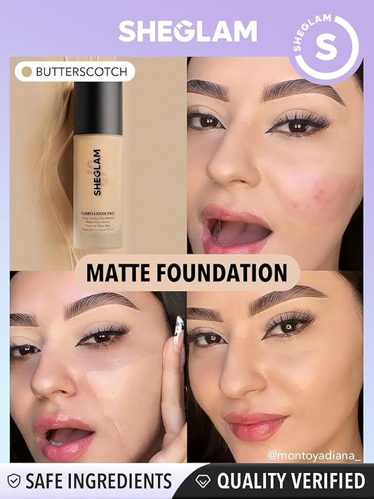 SHEGLAM Full Coverage Foundation Makeup Long Lasting Waterproof Matte Dewy Liquid Foundation - Butterscotch