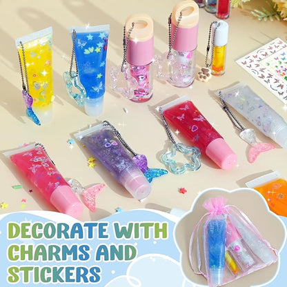 Make Your Own Lip Gloss Kit, JCOOS Lip Gloss Making Kit, 94PCS Fun Keychain DIY Lipgloss Sets for Girls, Flavored Moisturizing Glitter Lip Kit, Kids Lip Gloss, Tween Girls Trendy Stuff Christmas Gifts