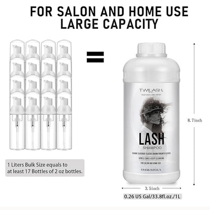 Lash Shampoo Bulk, Eyelash Cleanser for Extensions 1 Liters, Safe Makeup Remover, Non-irritating or Burning Formula Eyelid Foaming Cleanser for Professional Salon and Home Use (Classic Charm-1L)