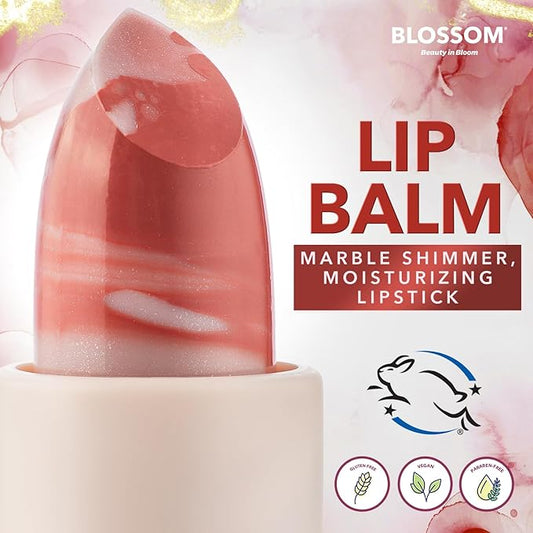 Blossom Marble Shimmer Lip Balm Moisturizing Lipstick with Shea Butter, Jojoba, Olive Oil, 0.12oz/3.5g, Au Natural