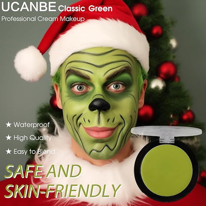 UCANBE Ogre Green Face Body Paint Makeup Foundation, Green Greasepaint for Christmas & St. Patrick's Day, Face Painting Kit for Halloween Monster Witch Goblin Shrek Hulk Gamora SFX Makeup & Costume