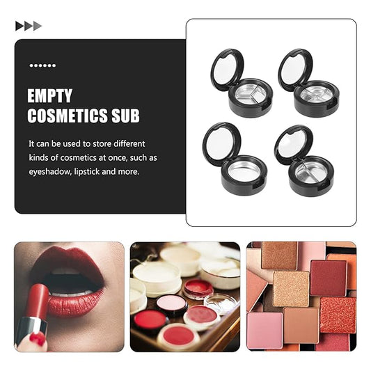Mobestech Eyeshadow Pallets 4Pcs 3Grid Empty Makeup Eyeshadow Boxes Round Balms Storage Case Travel Containers Empty Cosmetics Makeup Sample Containers for Women Black Eyeshadow