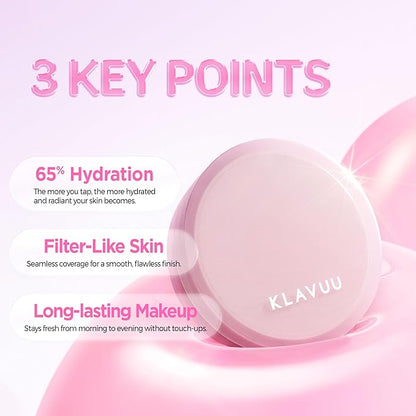 KLAVUU Actress Backstage Boosting Cushion Glow #23 Rich Ivory – Korean Cushion Foundation for Dry Skin, Long-Lasting Hydrating Coverage, Natural Dewy Glow, Smooth Glass Skin Effect, No Caking