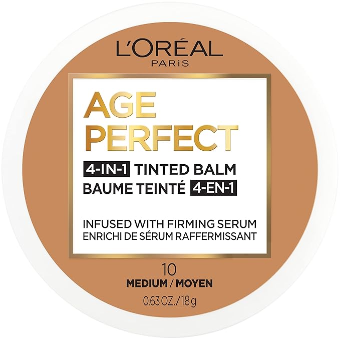 L'Oreal Paris Age Perfect 4-in-1 Tinted Face Balm Foundation with Firming Serum, Medium 10, 0.61 Ounce