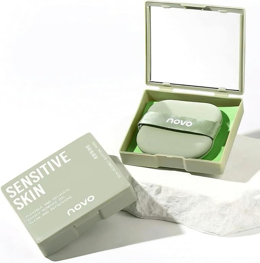 Novo Oil Absorbing Sheets with Mirror & Powder Puff – 100 Sheets, Instant Shine Control, Portable & Travel-Friendly, Convenient Oil Control, Non-Greasy Skin, Easy to Use, Unisex
