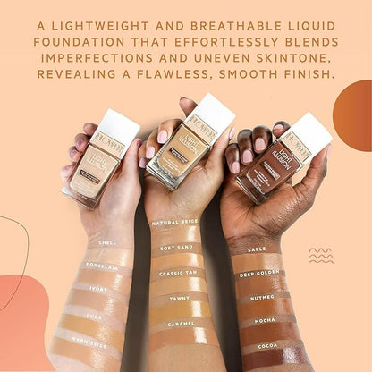 Flower Beauty Light Illusion Foundation with SPF 18 - Liquid Foundation Makeup with Buildable Coverage & Breathable/Lightweight Formula - Natural Complexion (Natural Beige)