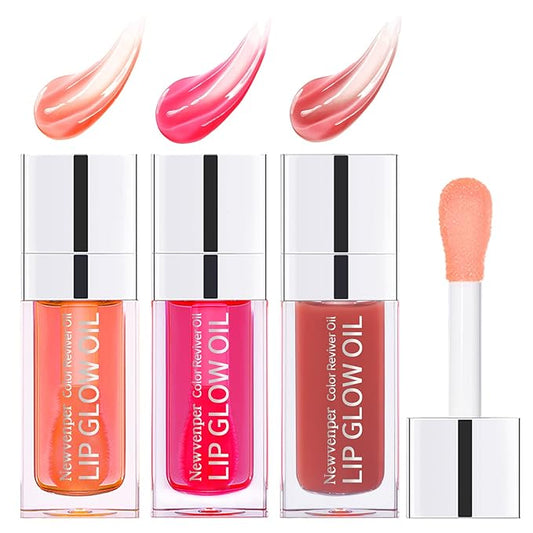Hydrating Lip Glow Oil Long Lasting Plumping Lip Gloss Transparent Toot Lip Balm Moisturizing Lip Oil Repairing Lip Lines and Prevents Dry Cracked for Lip Care and Dry Lips 3PCS
