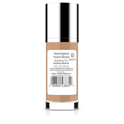 Neutrogena Hydro Boost Hydrating Tint with Hyaluronic Acid, Lightweight Water Gel Formula, Moisturizing, Oil-Free & Non-Comedogenic Liquid Foundation Makeup, 60 Natural Beige 1.0 fl. oz