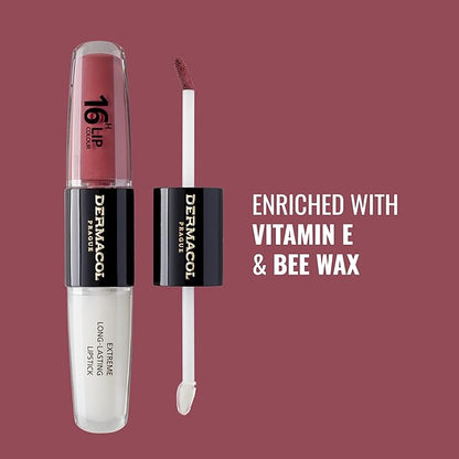 Dermacol NEW 16-Hour Lip Colour, Highly Pigmented Glossy Lip Stain, Two-Phase Lip Plumper Gloss, Kissproof Lip Makeup Products with Matte and Glitter Finish, n.12