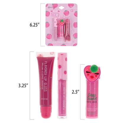 EXPRESSIONS 6pc Lip Set - Strawberry Flavored Lip Gloss & Balm Kit, Fruity Flavored for Girls | Safe and Non-Toxic Gift Set