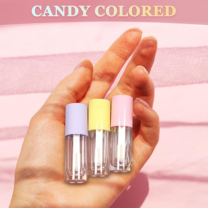 50pcs 2.5ml Empty Lip Gloss Containers Lip Gloss Tubes with Wand Cute 0.08oz Clear Refillable Lipgloss Making Supplies Kit for DIY Makeup + 2pcs Syringes (Yellow)