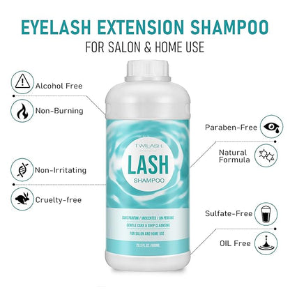 600ml Lash Shampoo Bulk, Eyelash Cleanser for Extensions, Safe Makeup Remover, Non-irritating or Burning Formula Eyelid Foaming Cleanser Best for Professional Salon and Home Use (Unscented)