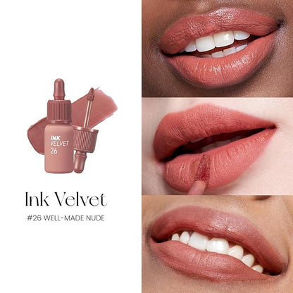 Peripera Ink the Velvet Lip Tint - High Pigment Color, Longwear, Weightless, Not Animal Tested, Gluten-Free, Paraben-Free (026 WELL-MADE NUDE (NEW))