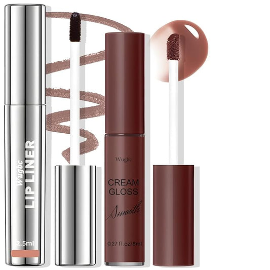 Lip Stain Peel Off, Lip Liner Stain Set Long Lasting Waterproof Lip Tint Stain Peel Off Lip Liner and Lipstick Combo Brown Lip Gloss Tattoo Nude Transfer Proof for Women Everyday Makeup