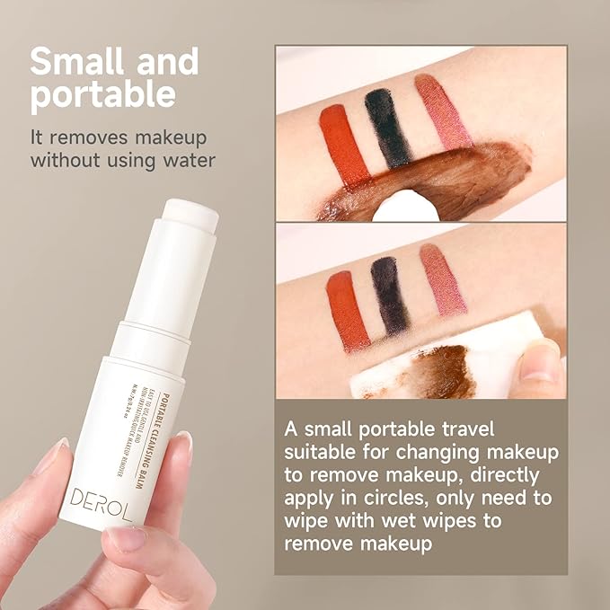 Face Makeup Remover Balm Stick and Moisturizer, Facial Cleanser and Cleansing Balm, 0.24 oz