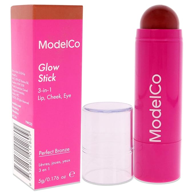 ModelCo Glow Stick 3-In-1 - Multi-Use Cream Color Stick - Hydrating Creamy Formula - Delivers Luminous Color For Healthy Glow - Buildable Coverage From Sheer To Saturated - Perfect Bronze - 0.176 Oz