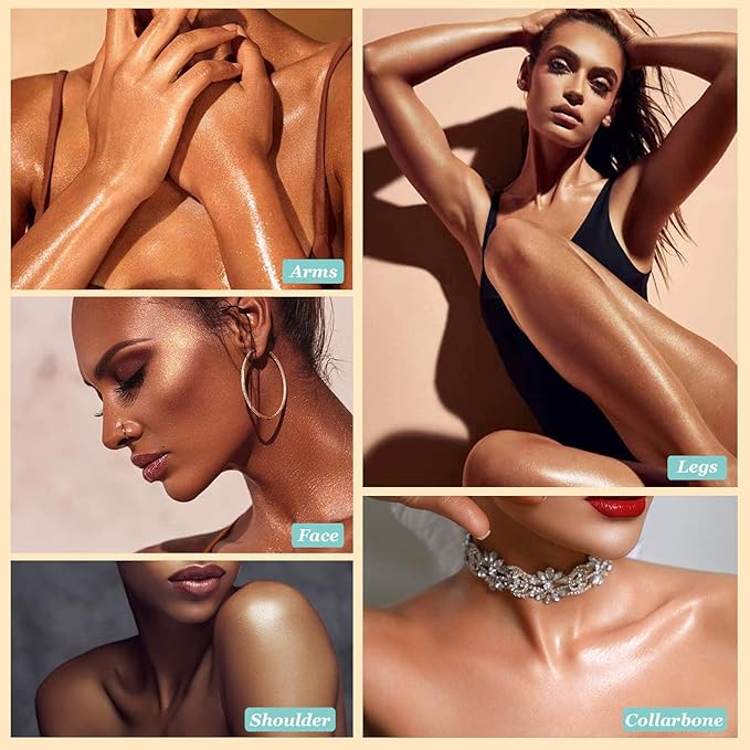Shimmer Oil, Waterproof Long Lasting Moisturizing Bronze Luminizer Glow for Face & Body, Liquid Illuminator Highlighter 1oz/Jars, Makeup Brush Included (Rose Gold #01)