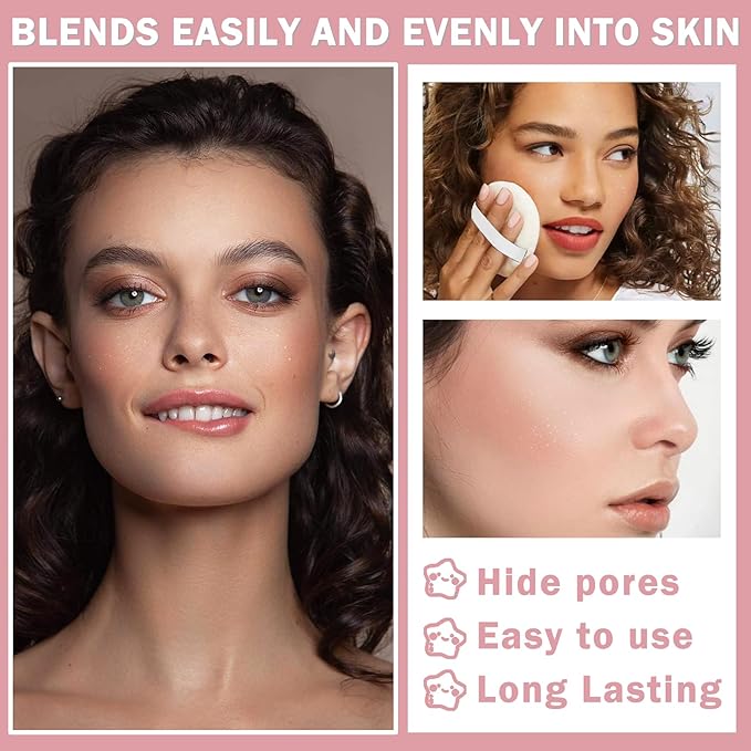 Pink Translucent Setting Powder Shimmer Glitter Loose Setting Powder Oil Control Matte Finishing Setting Face Powder Makeup for All Skin Tones