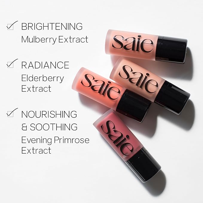 Saie Mini Glowy Super Gel Lightweight llluminator & Makeup Primer - Starglow (0.5 oz) + Dew Blush - Lightweight Liquid Blush with a Blendable + Buildable Cream Finish - Cutie (.40 oz)