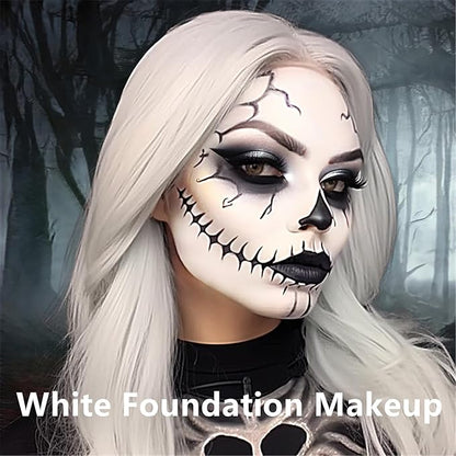 Go Ho White Liquid Foundation,Full Coverage White Foundation Color Corrector Demi Matte Finish for Goth Clown Makeup, Daily,Cosplay, Halloween Makeup