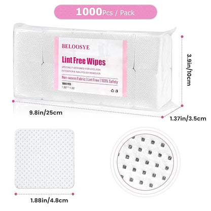 1000 PCS Lint Free Nail Wipes,Eyelash Extension Glue Wipes,Super Absorbent Soft Non-woven Fabric Adhesive Nail Polish Remover Wipe,Cleaning Pad Cloth for Lash Extension Supplies and Nail Polish Bottle