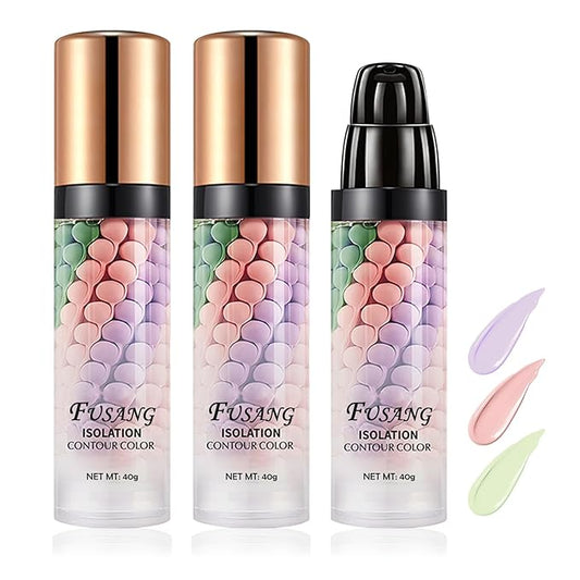 2PCS One Step Color Corrector Isolation Cream,Tri-Color Moisturizing Concealer Makeup Primer,Tinted Moisturizer Long Lasting Color Correcting Facial Serum Foundation for Flawless Makeup