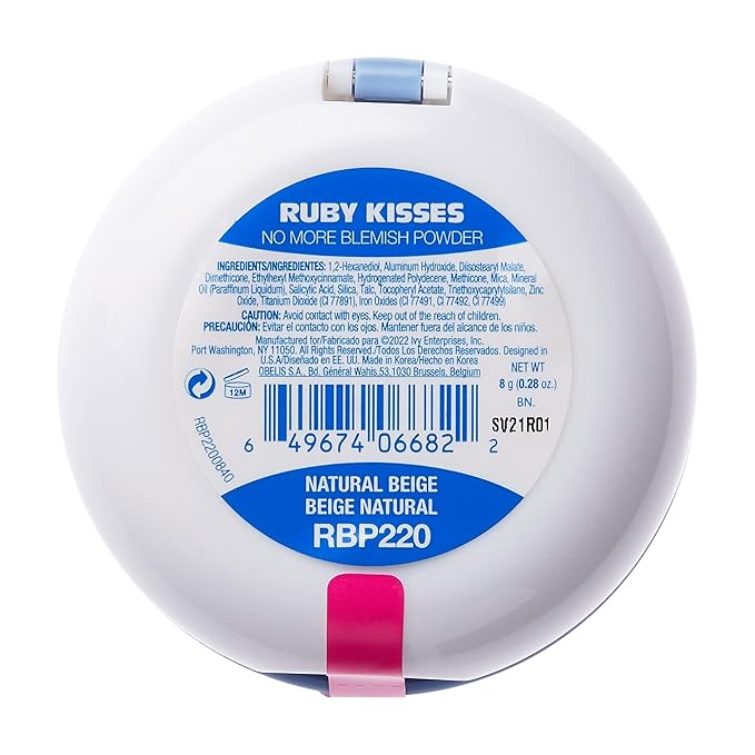 Ruby Kisses No More Blemish Face Powder with Salicylic Acid Korean Makeup Matte Finish Full Coverage Pressed Powder (Natural Beige)