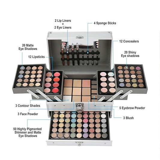 All in One Makeup Kit for Women Full Kit Girls Makeup Gift Sets Xmas Essential Bundle Include Eyeshadow Palette Lipstick Blush Concealer Eyeliner Mascara Foundation Brush Eyebrow Pencil