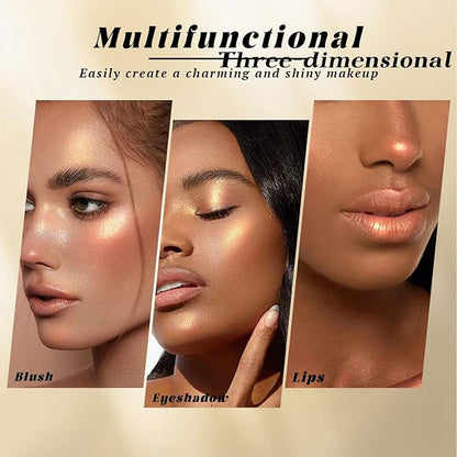 Multichrome Face Highlighter Palette Makeup, Blendable Shimmer High Glossy Natural Glow Highlighter Facial Illuminator Palette, Long Lasting Sparkling Baked Powder Highlighter Blush Makeup