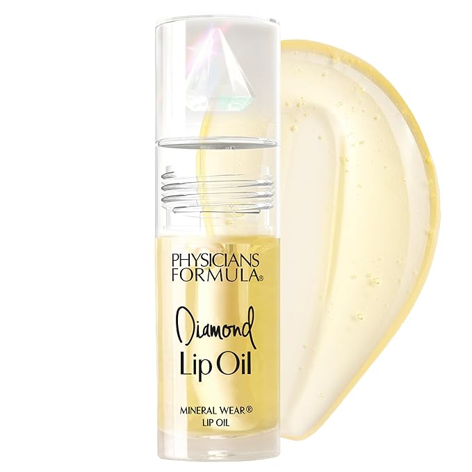 Physicians Formula Mineral Wear Diamond Lip Oil, High-Shine Serum Hybrid with Diamond Dust, Vitamin E, & Mineral Powder, Talc-Free, Cruelty-Free, & Vegan - Yellow Diamond