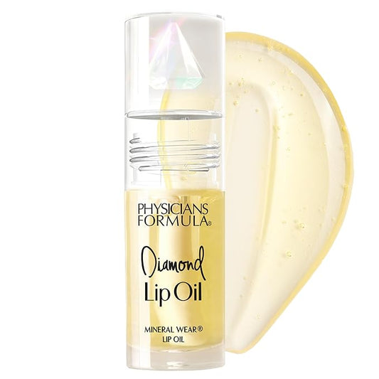 Physicians Formula Mineral Wear Diamond Lip Oil, High-Shine Serum Hybrid with Diamond Dust, Vitamin E, & Mineral Powder, Talc-Free, Cruelty-Free, & Vegan - Yellow Diamond