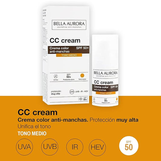 Bella Aurora Cc Cream Medium Shade SPF50 Plus, 30 ml